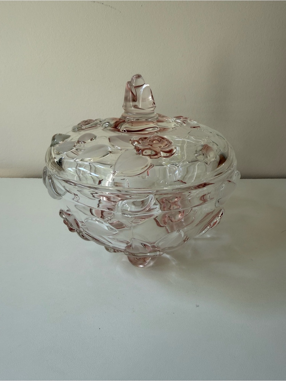 Glass Covered Candy Dish with Pink Accents